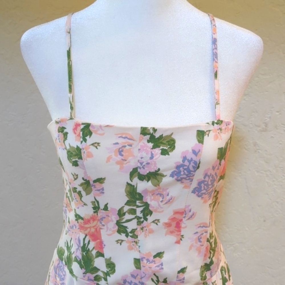 Zara Corset Style Spaghetti Strap Cream Floral Mini Dress Size Medium - Picture 6 of 12